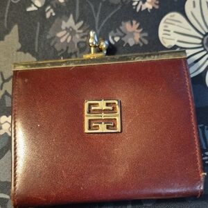 Vintage Givenchy Burgundy Leather Coin Wallet with Gold Accent